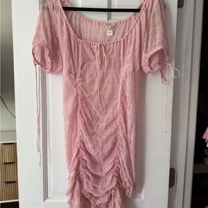 For Love And Lemons Pink Sheer Ruched Dress